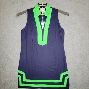 Sail to Sable Navy and Green Sleeveless Dress Sz large
